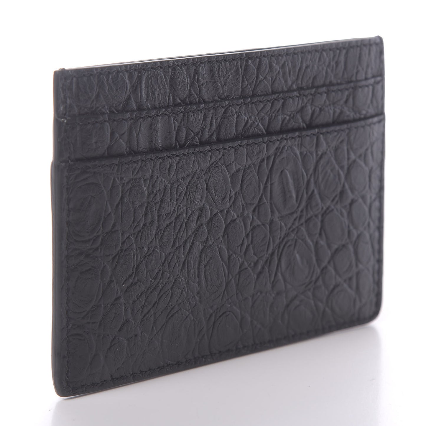 Calfskin Crocodile Embossed Monogram Credit Card Case Black