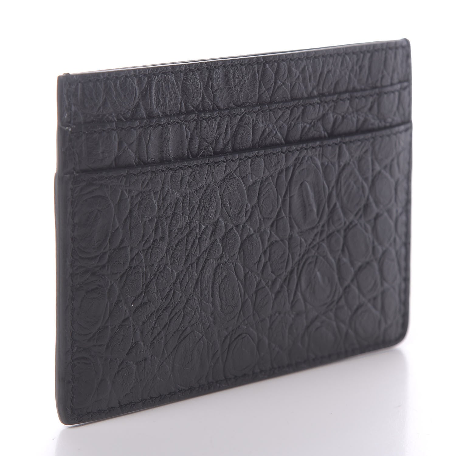 Saint Laurent Calfskin Crocodile Embossed Monogram Credit Card Case Black 3 of 8