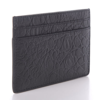 Saint Laurent Calfskin Crocodile Embossed Monogram Credit Card Case Black 3 of 8