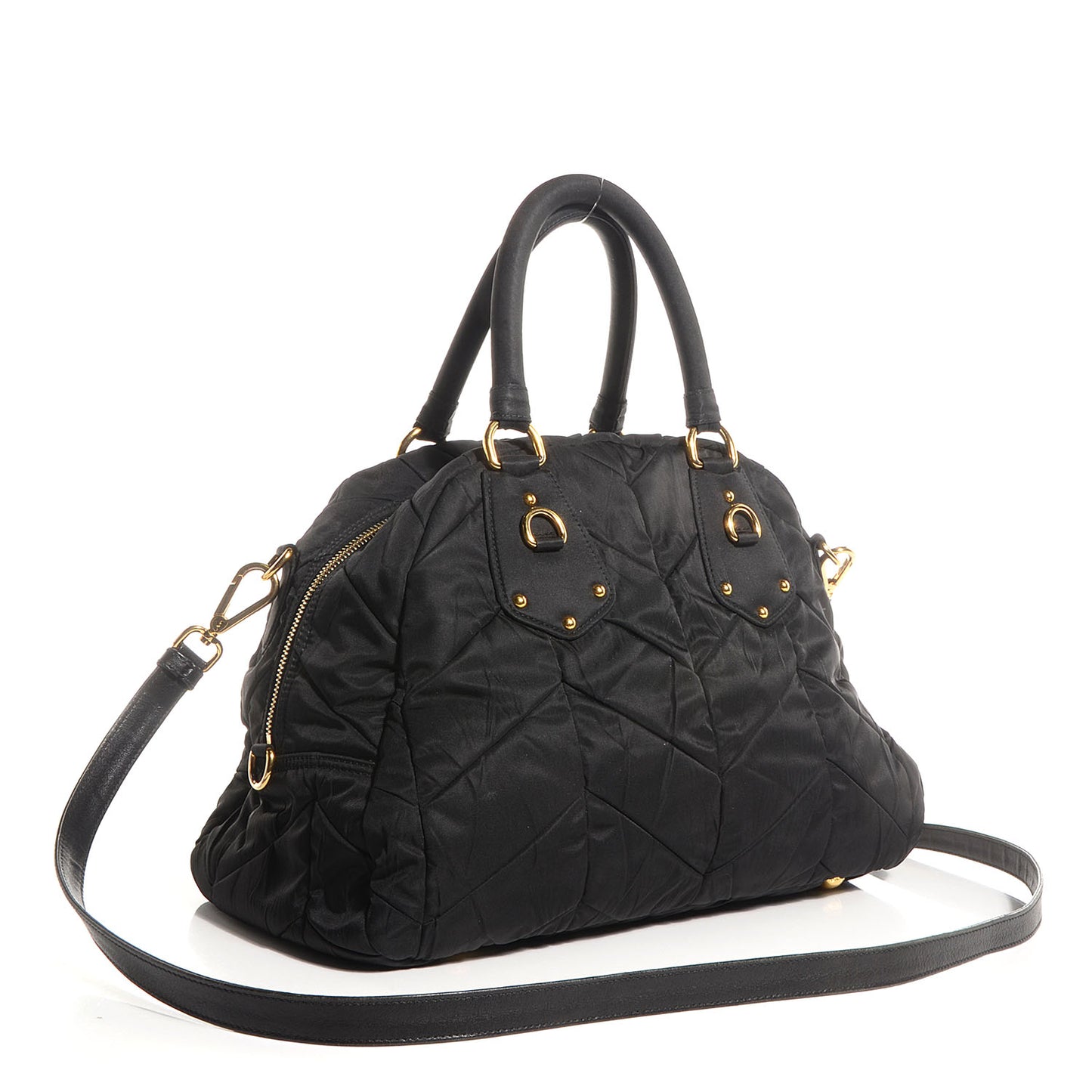 Nylon Chevron Quilted Dome Satchel Black