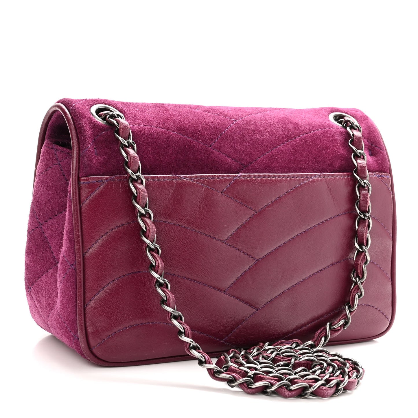 Suede Lambskin Scallop Quilted Medium Pagoda Flap Purple