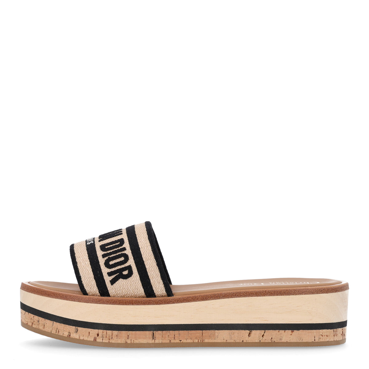 Raffia Dioriviera Embroidered Dway Platform Slide Sandals 37.5 Natural Black