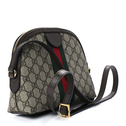 Gucci GG Supreme Monogram Textured Dollar Calfskin Web Small Ophidia Dome Shoulder Bag Beige Ebony New Acero 3 of 11
