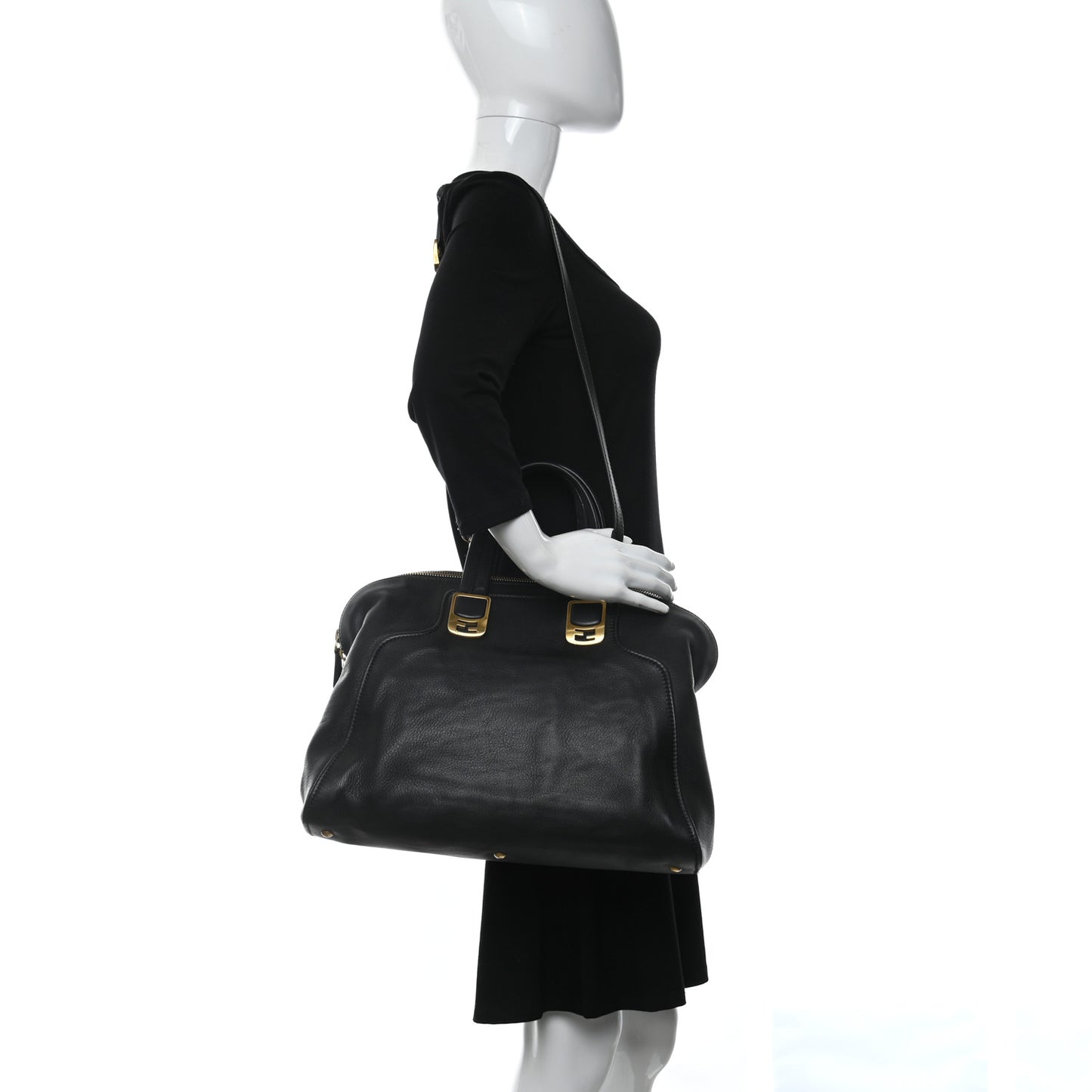 Pebbled Calfskin Large Chameleon Tote Black
