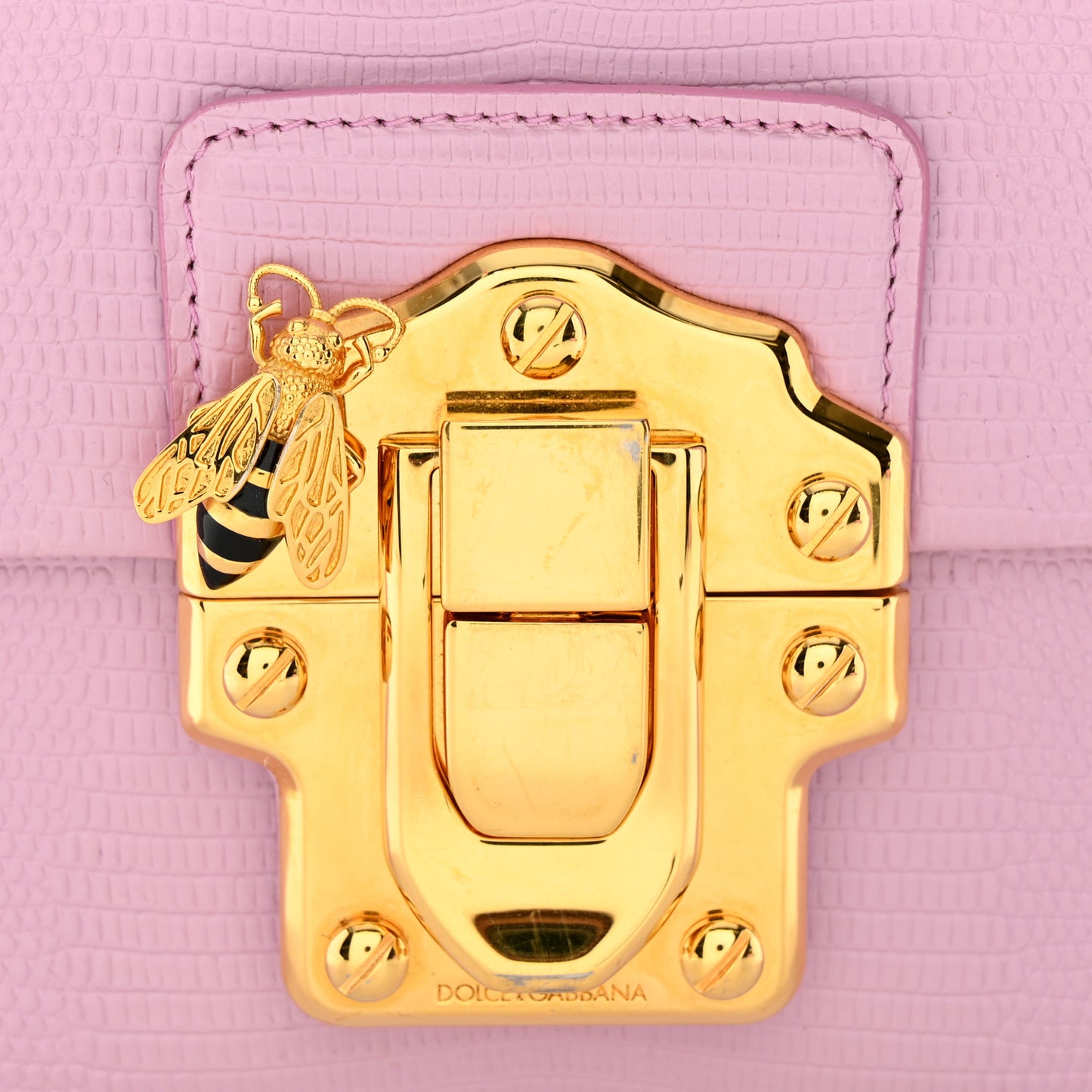 Calfskin Iguana Embossed Lucia Top Handle Satchel Baby Pink