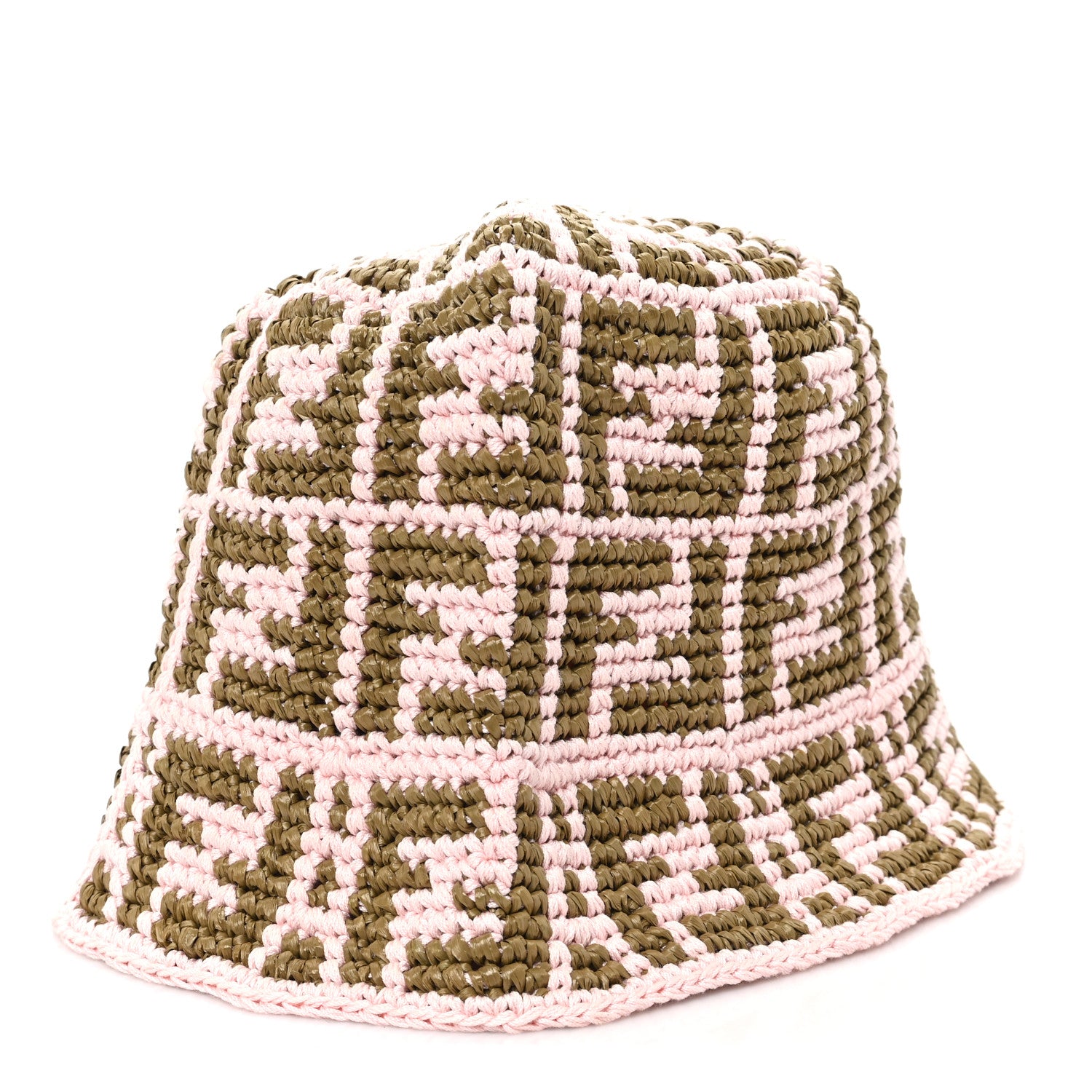 Fendi Cotton Rayon FF Woven Bucket Hat S/M Pink Khaki 6 of 8