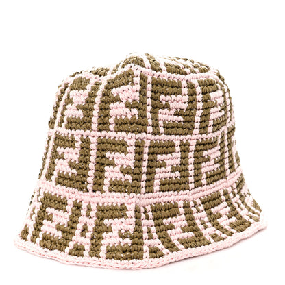 Fendi Cotton Rayon FF Woven Bucket Hat S/M Pink Khaki 6 of 8