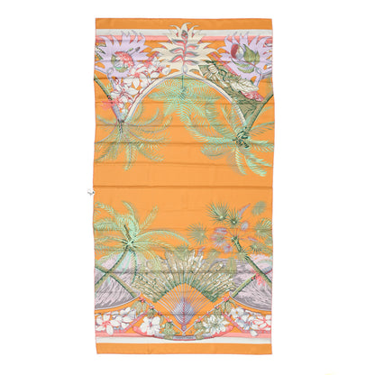 Hermes Silk Twill Imprime Aloha Double Scarf Stole Abricot Mauve Vert Amande 1 of 4