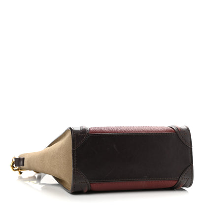 Celine Calfskin Suede Nano Tri-Color Luggage Burgundy 4 of 16