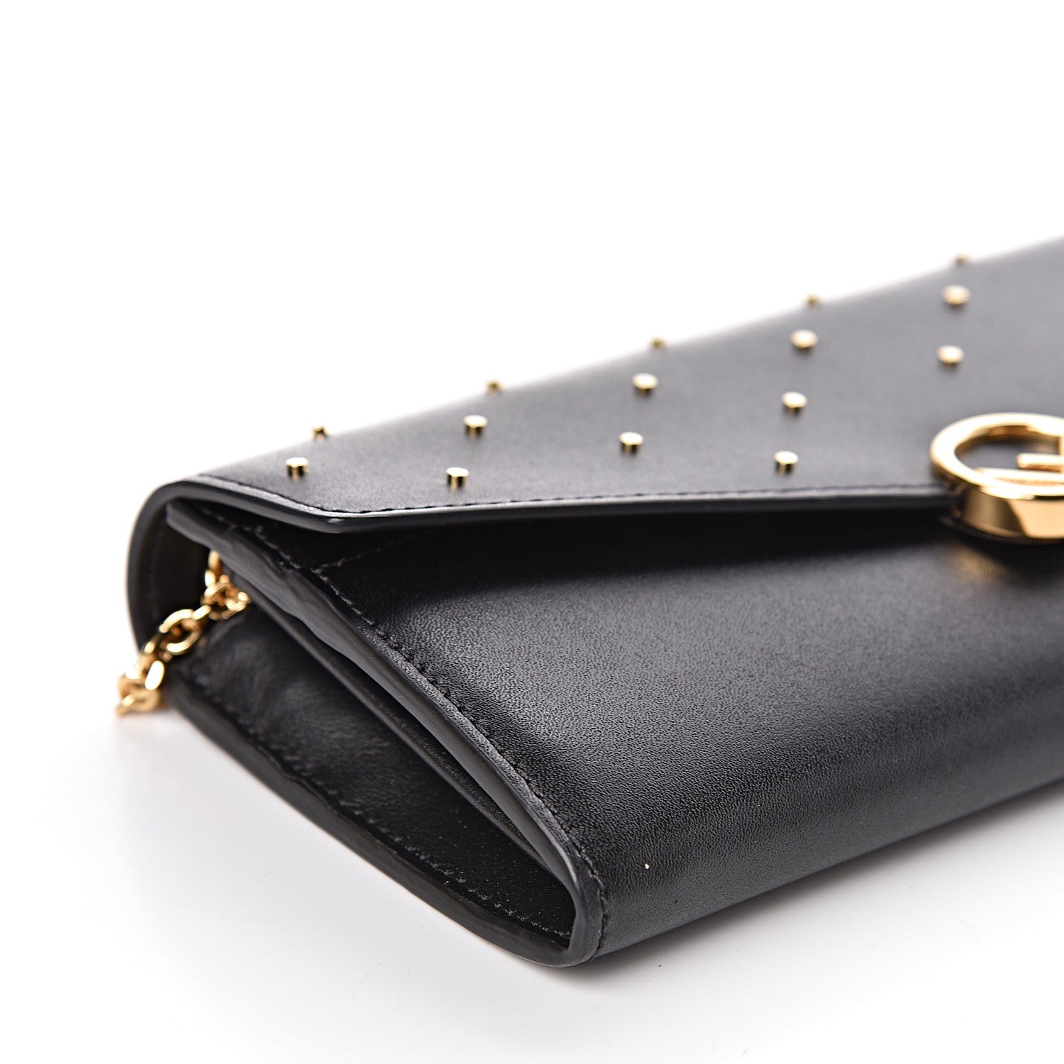 Fendi Vitello Liberty F is Studded Continental Envelope Wallet On Chain Black 8 of 10