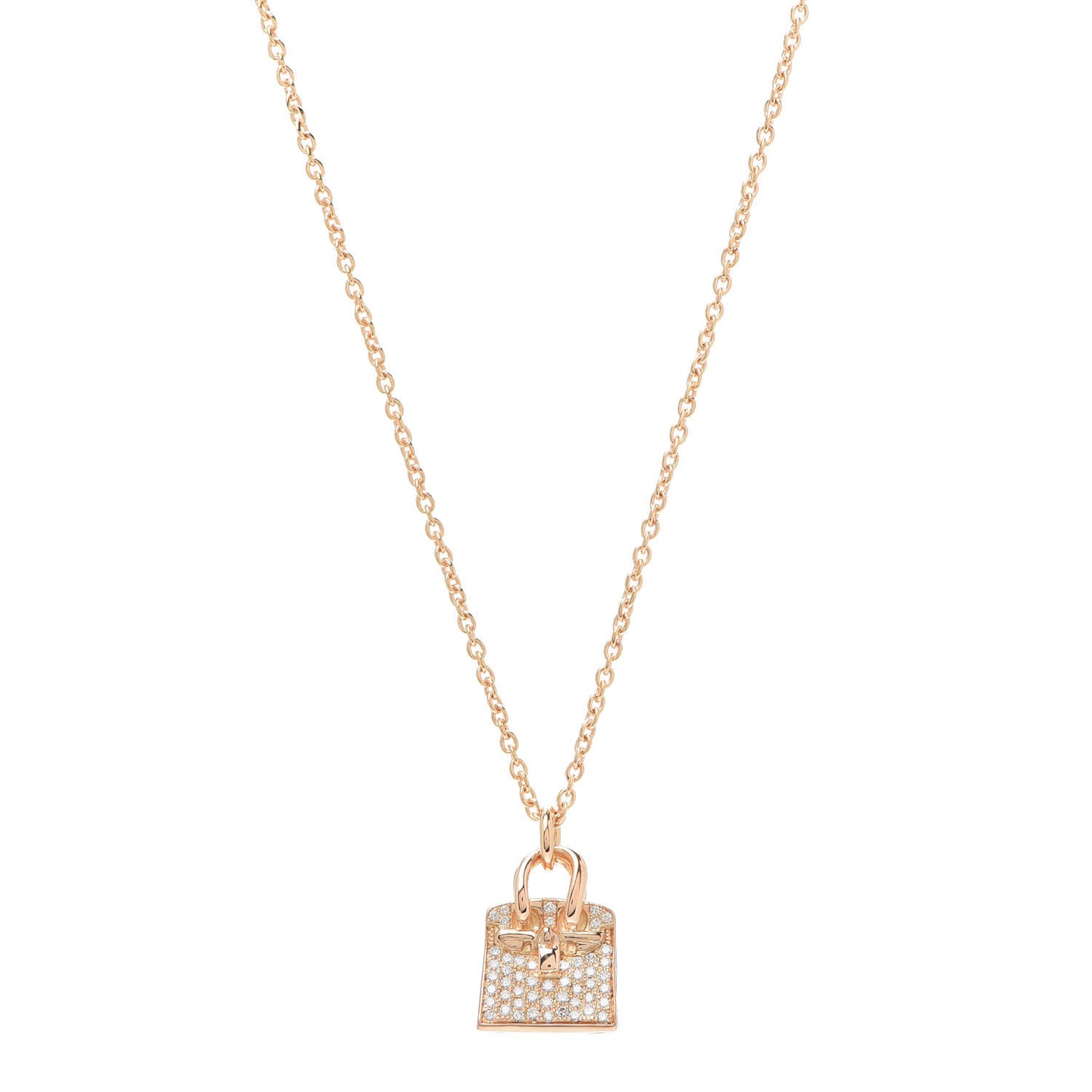 18K Rose Gold Diamond Birkin Amulette Pendant Necklace