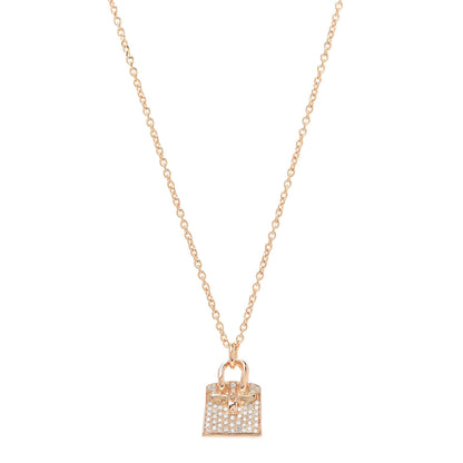 Hermes 18K Rose Gold Diamond Birkin Amulette Pendant Necklace 1 of 5