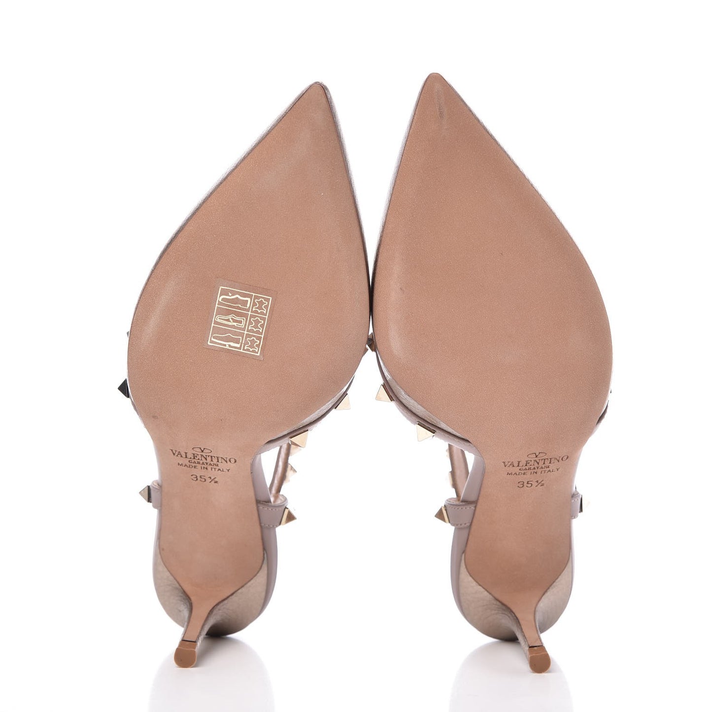 Metallic Pebbled Calfskin Rockstud Ankle Strap 65mm Pumps 35.5 Skin Poudre