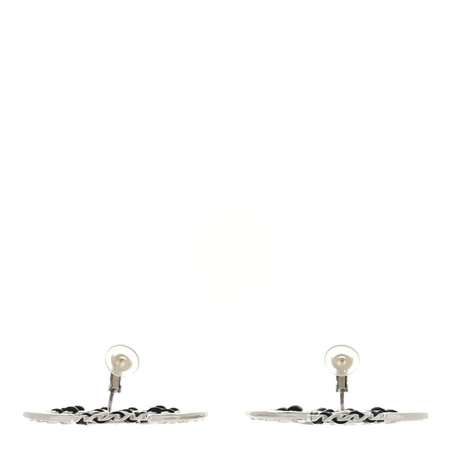 Chanel Crystal Lambskin Chain CC Hoop Clip On Earrings Black Silver 3 of 4