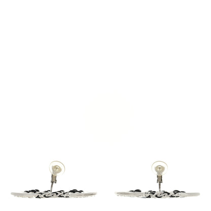 Chanel Crystal Lambskin Chain CC Hoop Clip On Earrings Black Silver 3 of 4