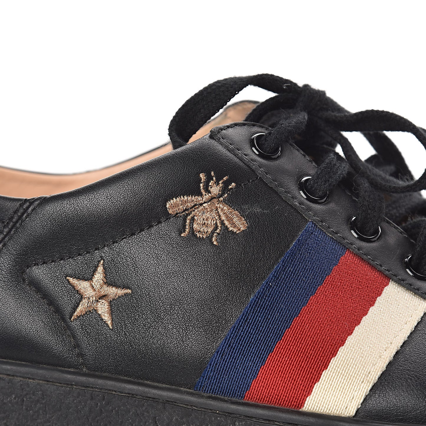 Calfskin Bee Star Embroidered Sylvie Web Ace Sneakers 40 Black