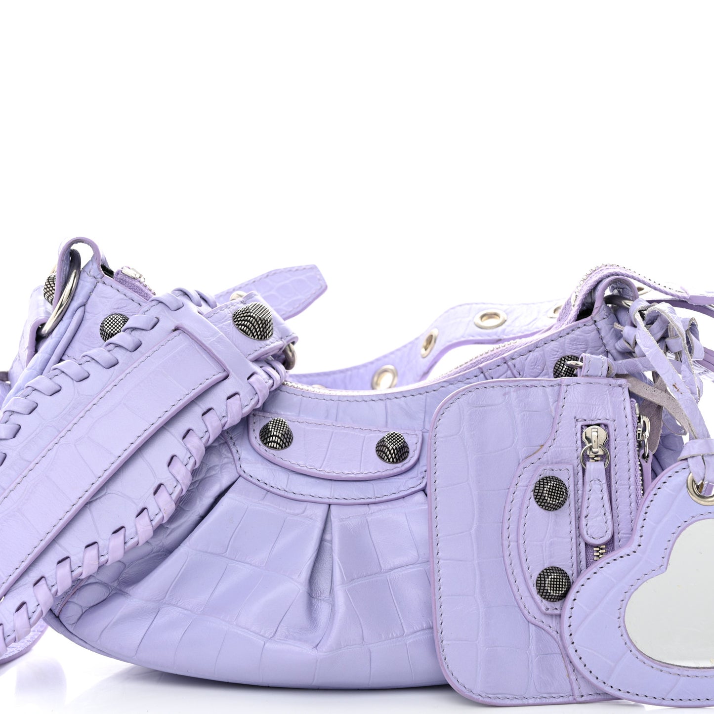 Extra Supple Calfskin Crocodile Embossed Le Cagole Shoulder Bag XS Lilac