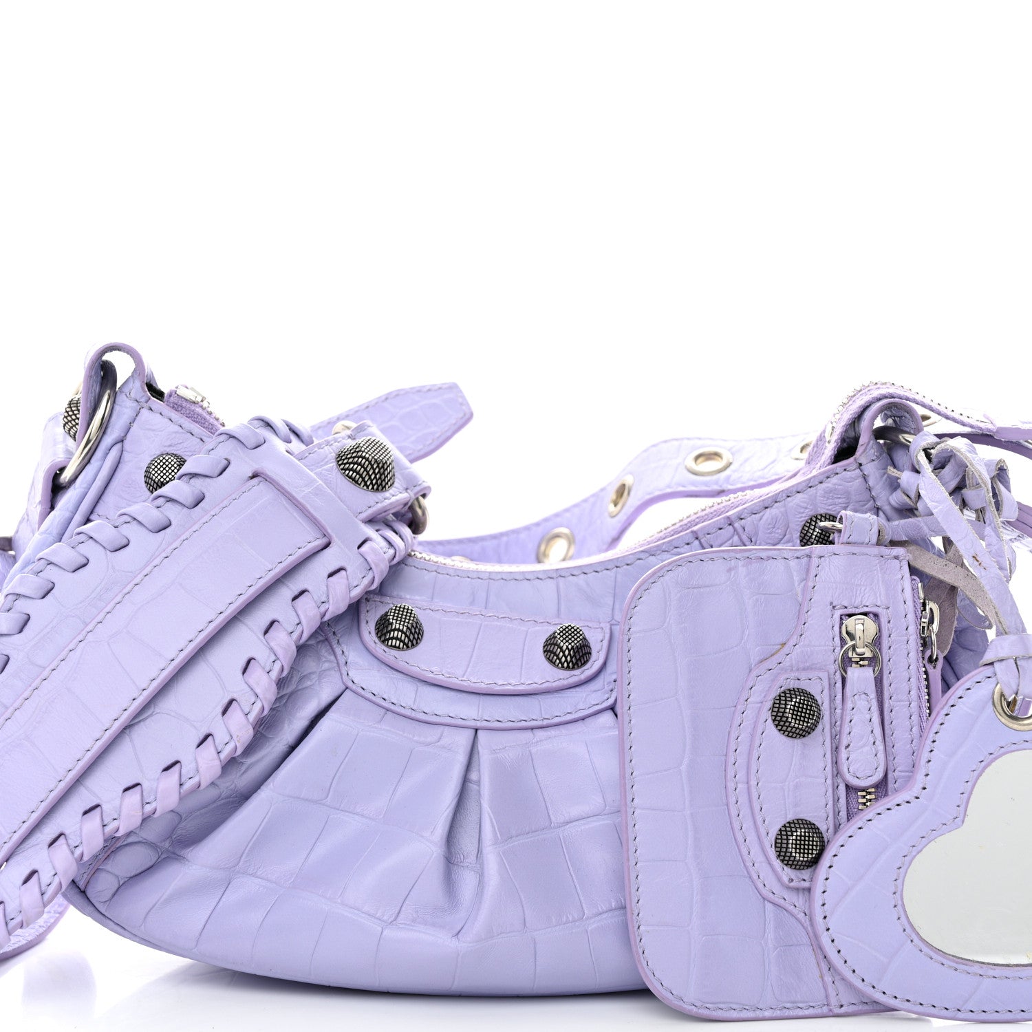 Balenciaga Extra Supple Calfskin Crocodile Embossed Le Cagole Shoulder Bag XS Lilac 8 of 10