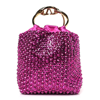 Valentino Garavani Satin Rhinestone Embellished Small Carry Secrets Bucket Bag Pink 1 of 8