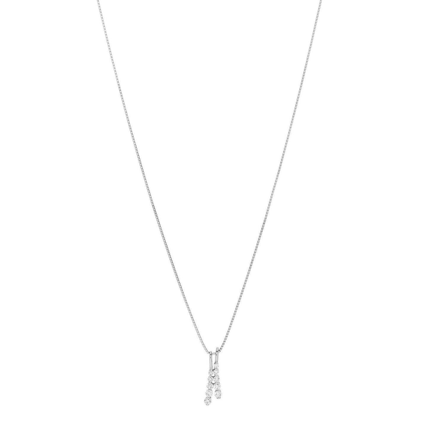18K White Gold Diamond .50ctw Graduated Two Row Drop Pendant Necklace