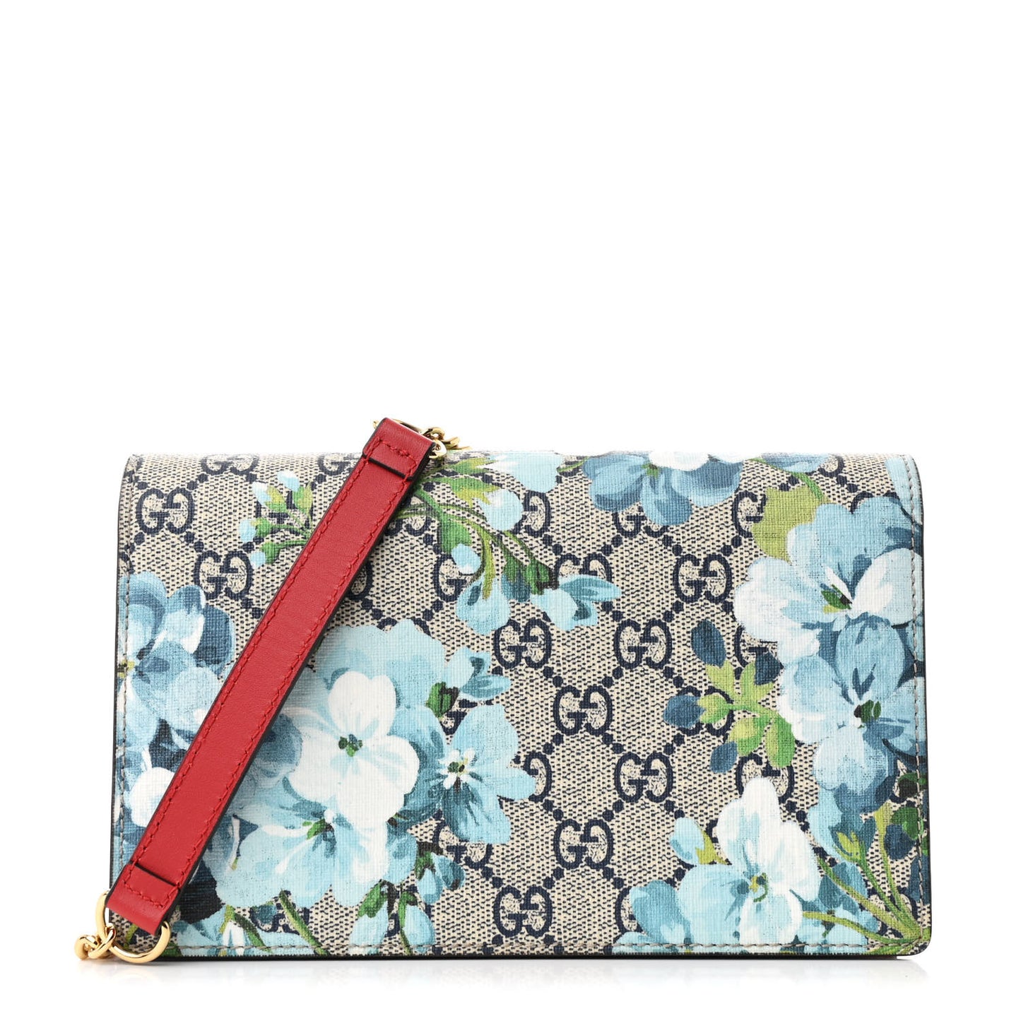 GG Supreme Monogram Blooms Chain Wallet Blue