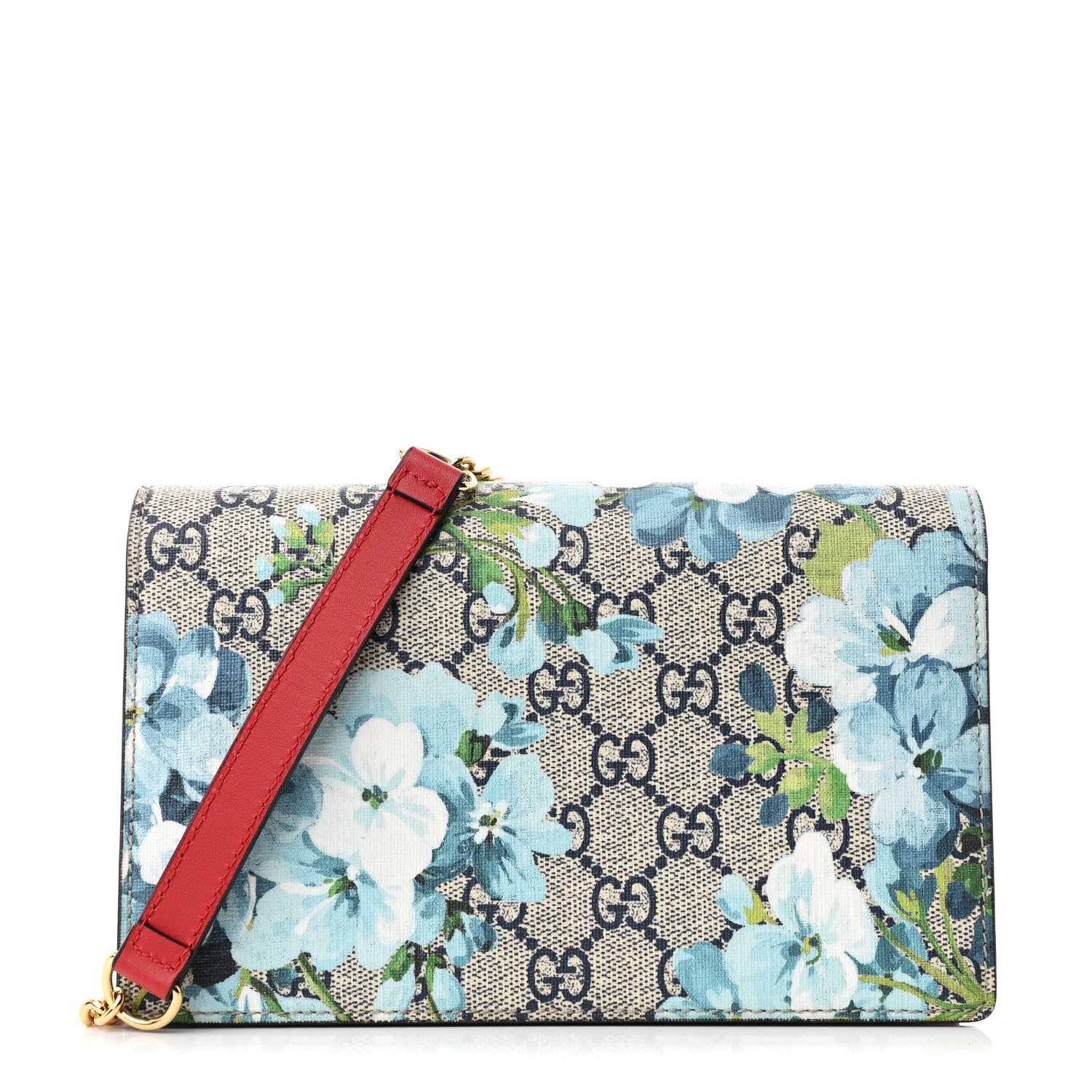Gucci GG Supreme Monogram Blooms Chain Wallet Blue 1 of 11
