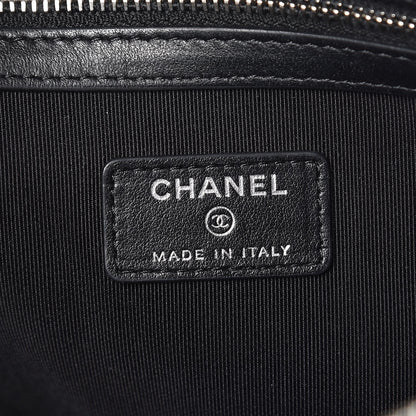 Chanel Coated Canvas Calfskin Camellia Printed Pouch Black Beige 6 of 9
