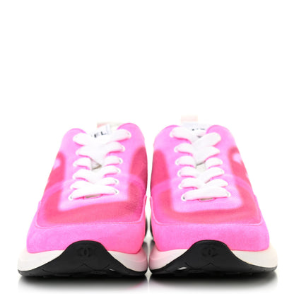 Chanel Denim Suede Calfskin Womens CC Sneakers 37 Pink 2 of 7