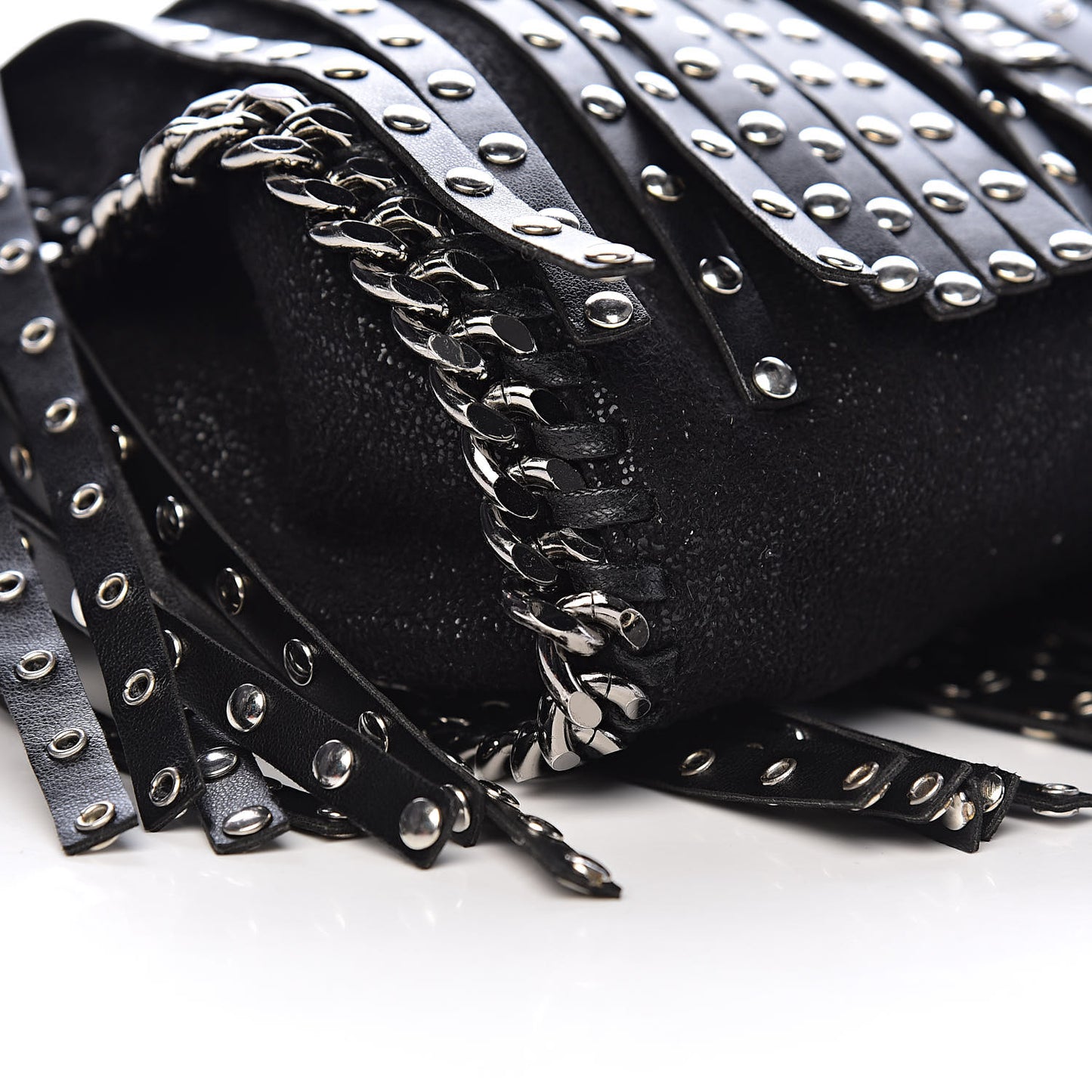 Eco Alter Nappa Shaggy Deer Mini Falabella Studded Fringe Tote Black