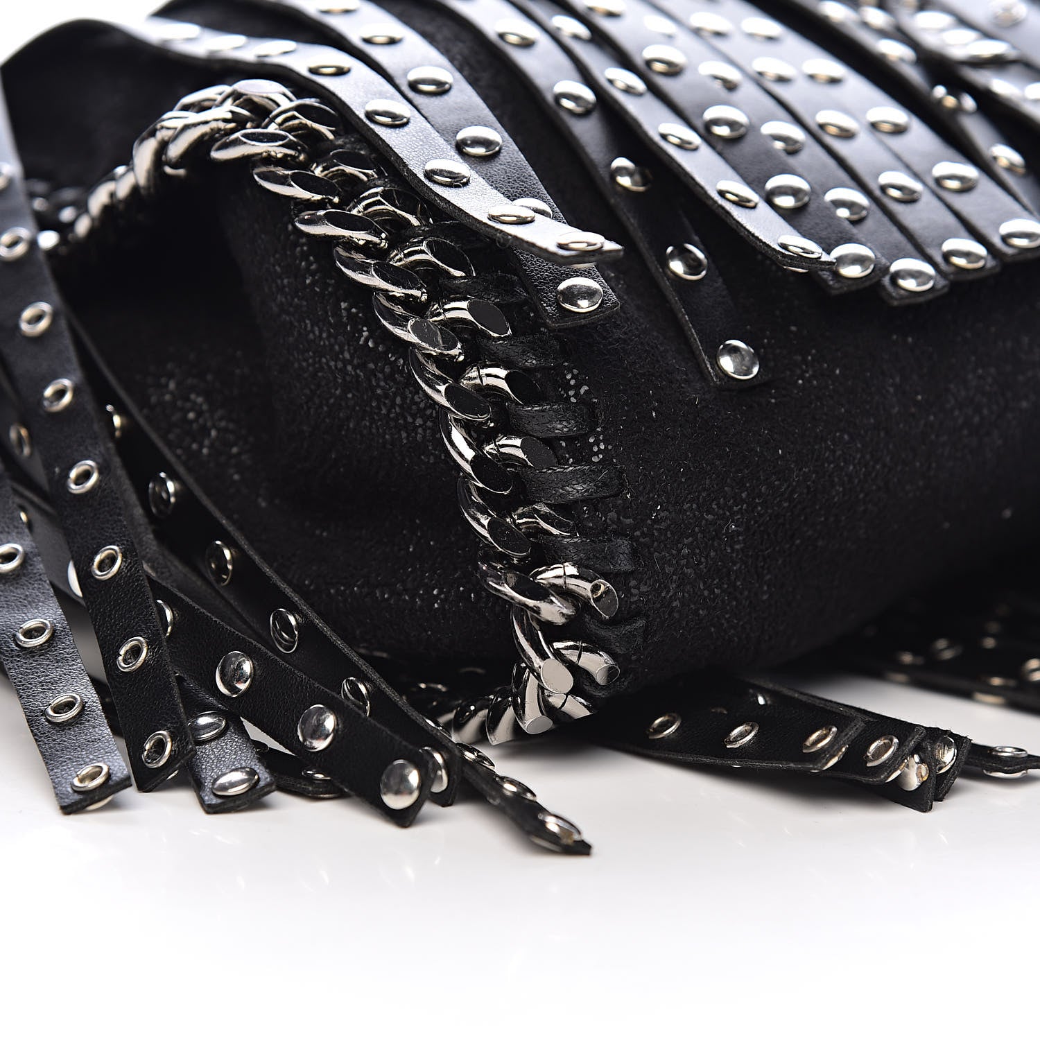 Stella McCartney Eco Alter Nappa Shaggy Deer Mini Falabella Studded Fringe Tote Black 8 of 10