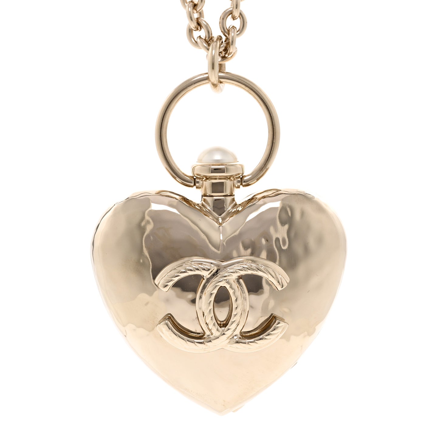 Metal CC Heart Locket Necklace Gold