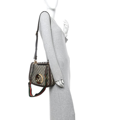 Gucci GG Supreme Monogram Textured Dollar Calfskin Web Medium Blondie Top Handle Shoulder Flap Bag Beige Ebony New Acero 2 of 11