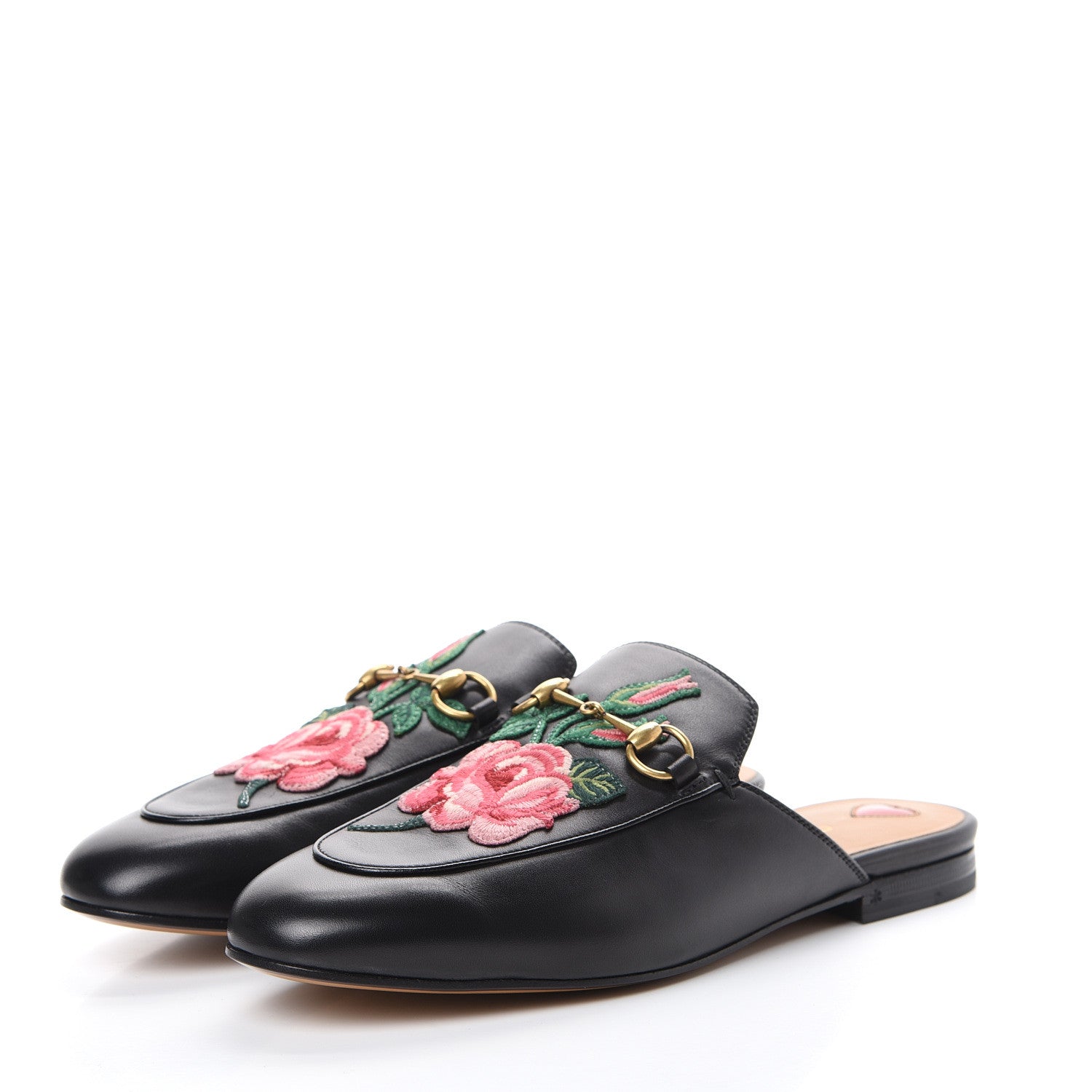 Gucci Calfskin Flower Embroidered Princetown Slippers 38.5 Black 3 of 9