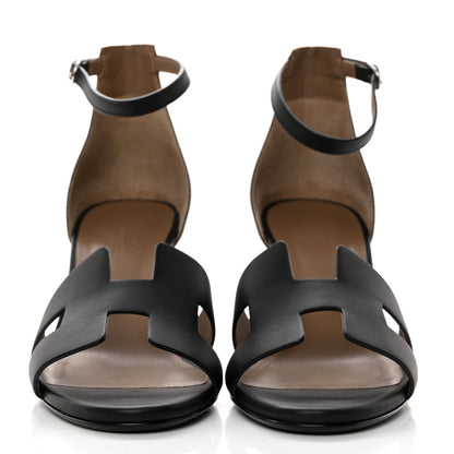 Hermes Calfskin Legend Wedge Sandals 39 Black 2 of 9