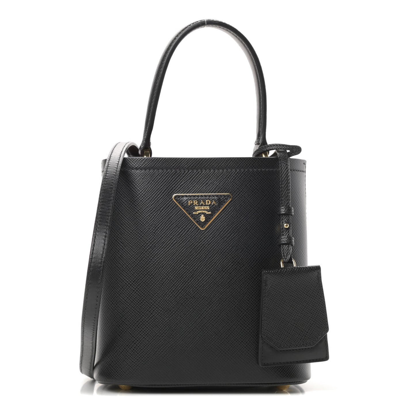 Saffiano Cuir Small Panier Bucket Bag Black Fuoco