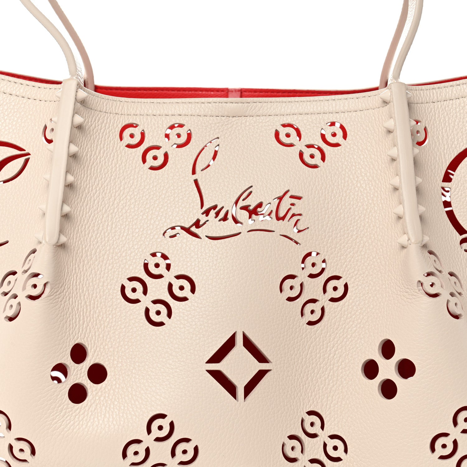 Christian Louboutin Calfskin Perforated Loubinthesky Spikes Large Cabarock Tote Leche 7 of 13
