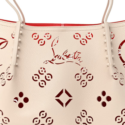 Christian Louboutin Calfskin Perforated Loubinthesky Spikes Large Cabarock Tote Leche 7 of 13