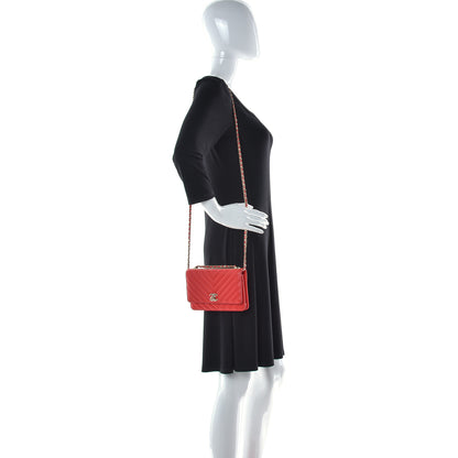 Chanel Lambskin Chevron Quilted Trendy CC Wallet On Chain WOC Red 2 of 22