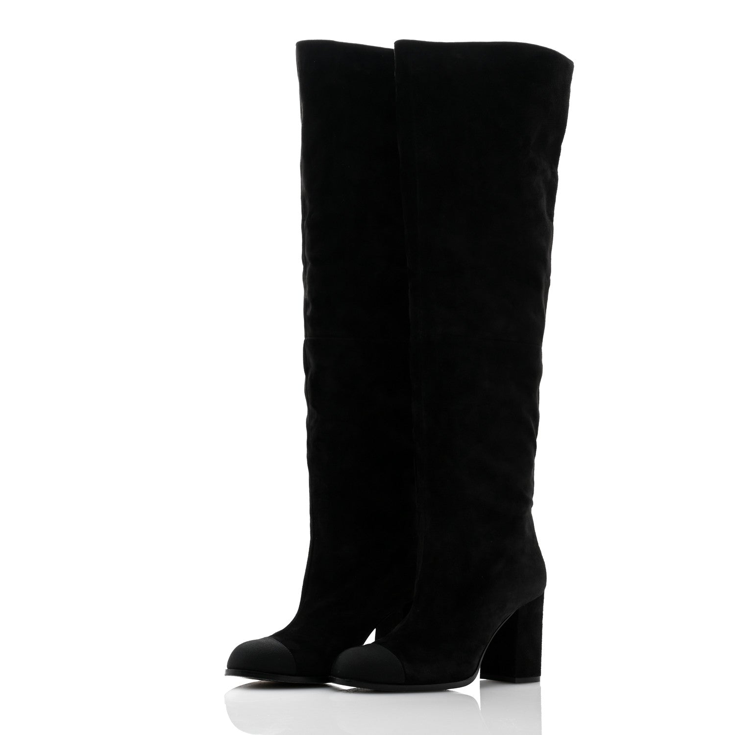Chanel Suede Calfskin Grosgrain Cap Toe High Boots 38.5 Black 3 of 9
