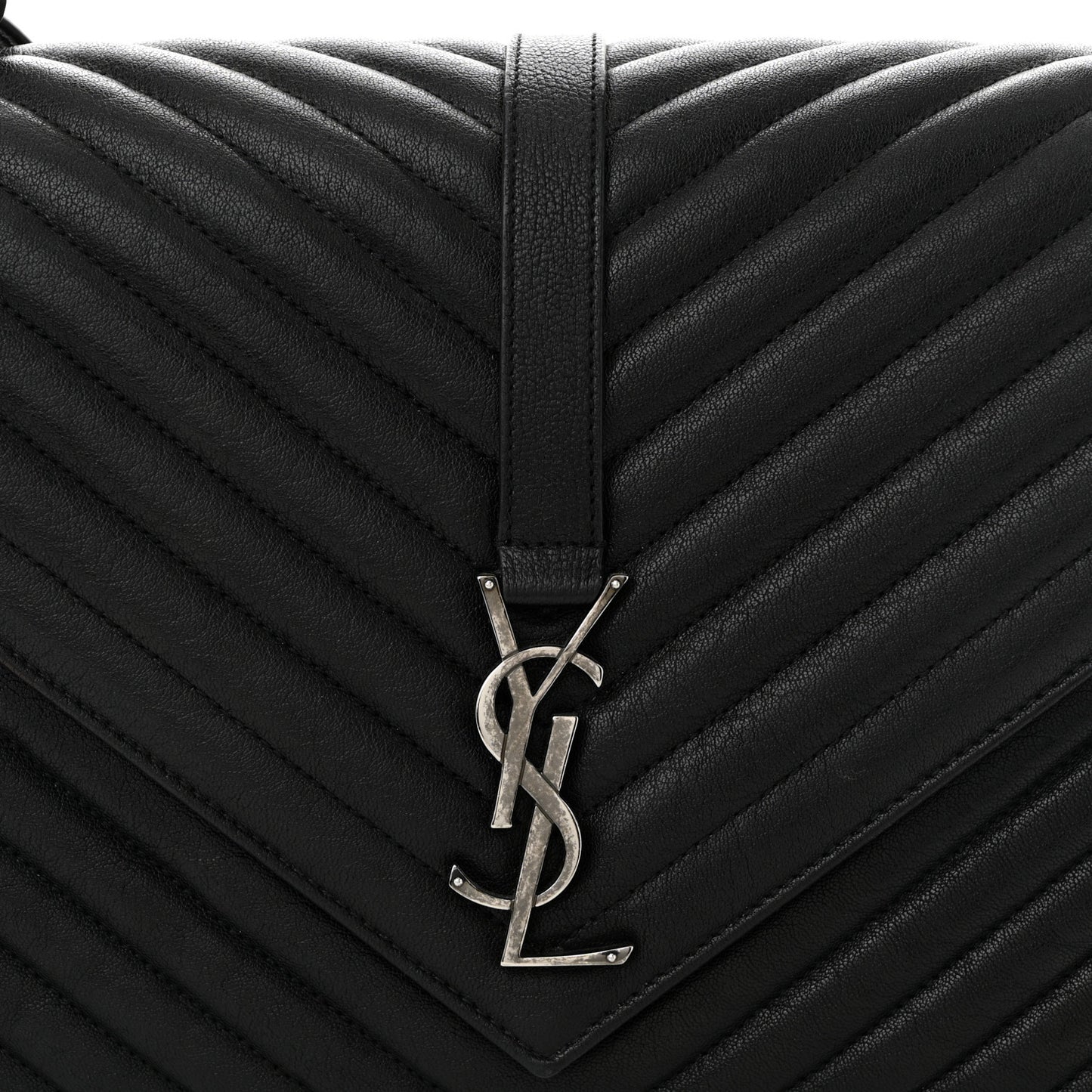 Sheepskin Matelasse Chevron Monogram Large College Satchel Black