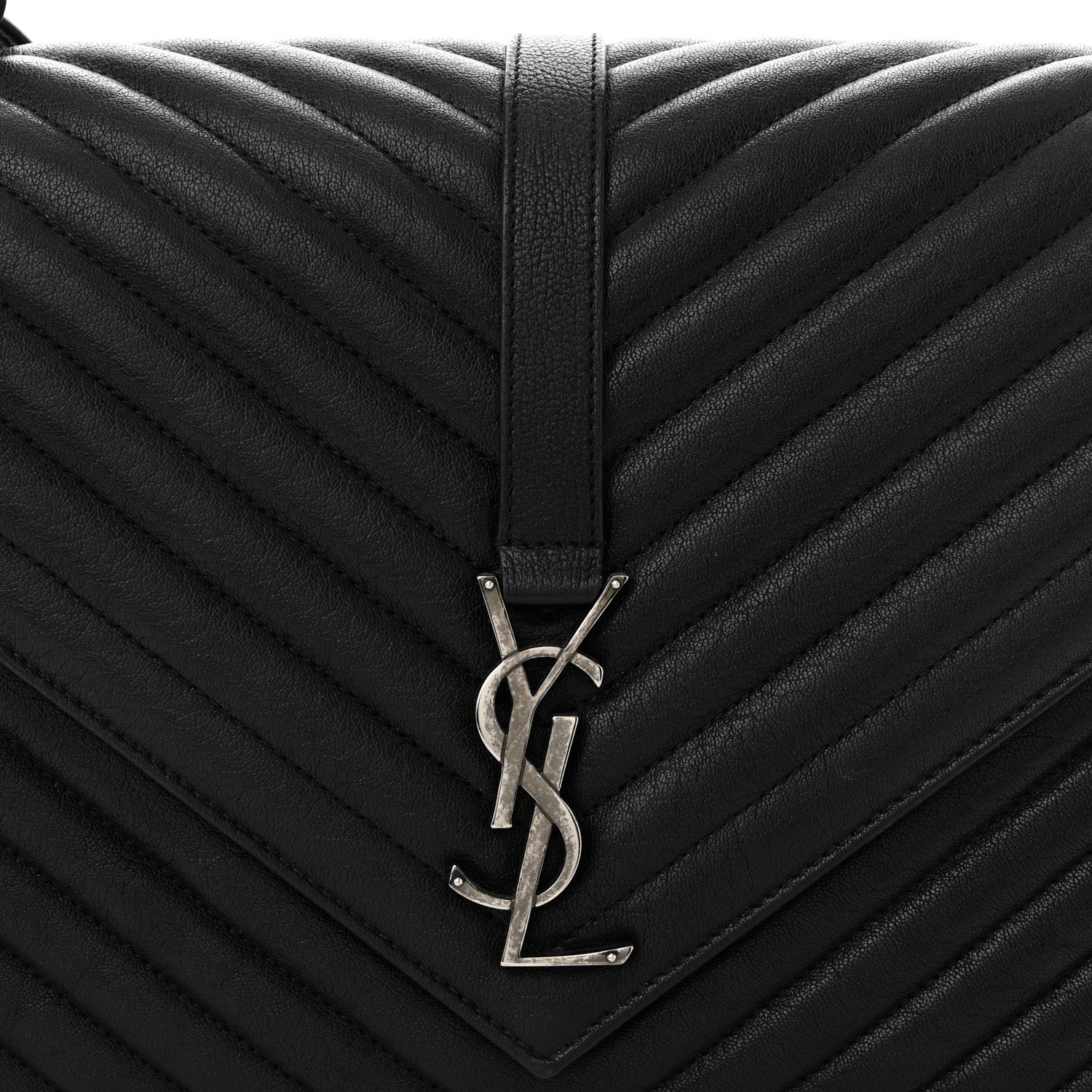 Saint Laurent Sheepskin Matelasse Chevron Monogram Large College Satchel Black 8 of 11