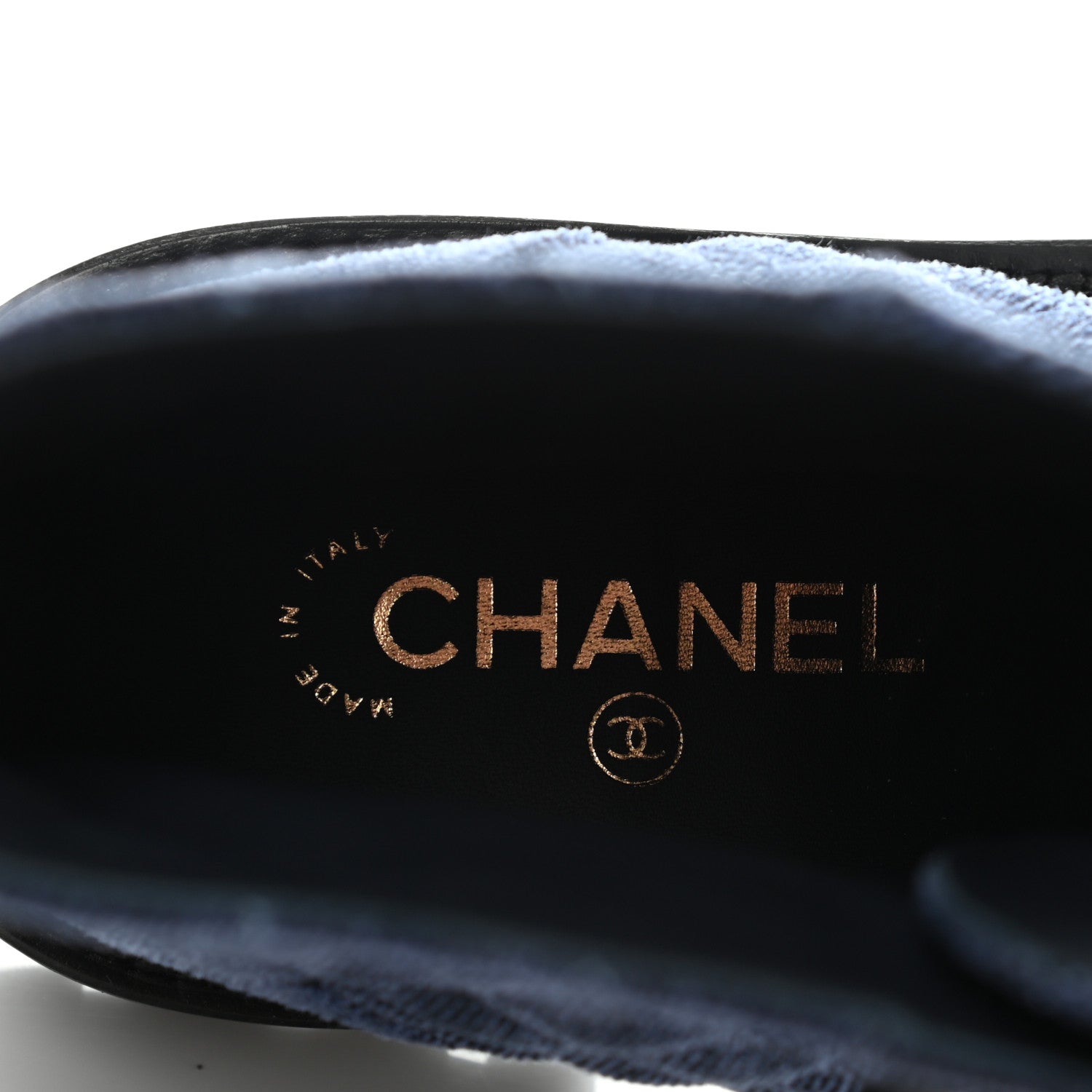 Chanel Shiny Calfskin Velvet Quilted Lace Up Combat Boots 40 Blue Black 9 of 9