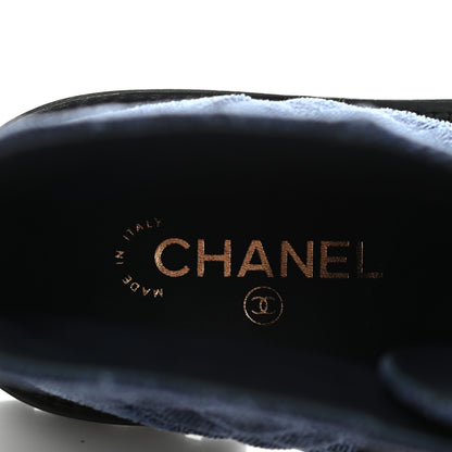 Chanel Shiny Calfskin Velvet Quilted Lace Up Combat Boots 40 Blue Black 9 of 9
