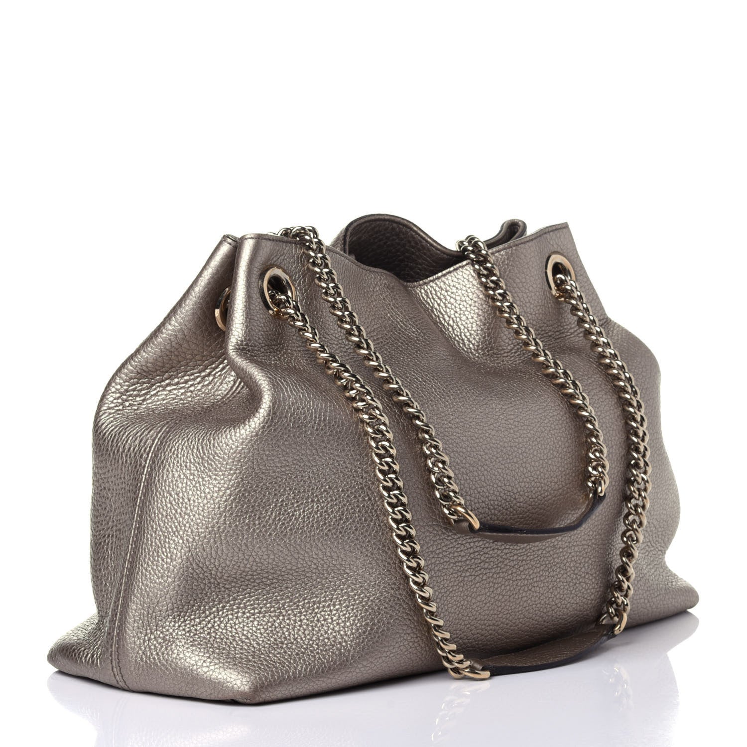 Gucci Metallic Pebbled Calfskin Medium Soho Chain Shoulder Bag Golden Beige 4 of 12