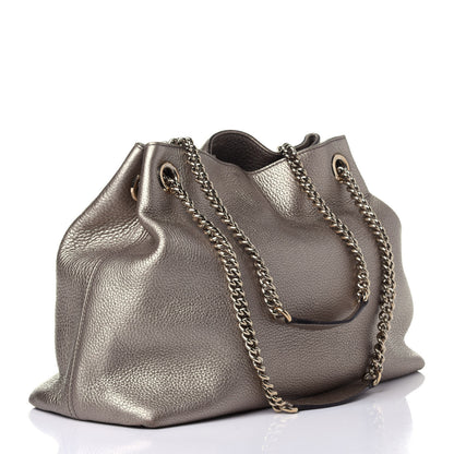 Gucci Metallic Pebbled Calfskin Medium Soho Chain Shoulder Bag Golden Beige 4 of 12