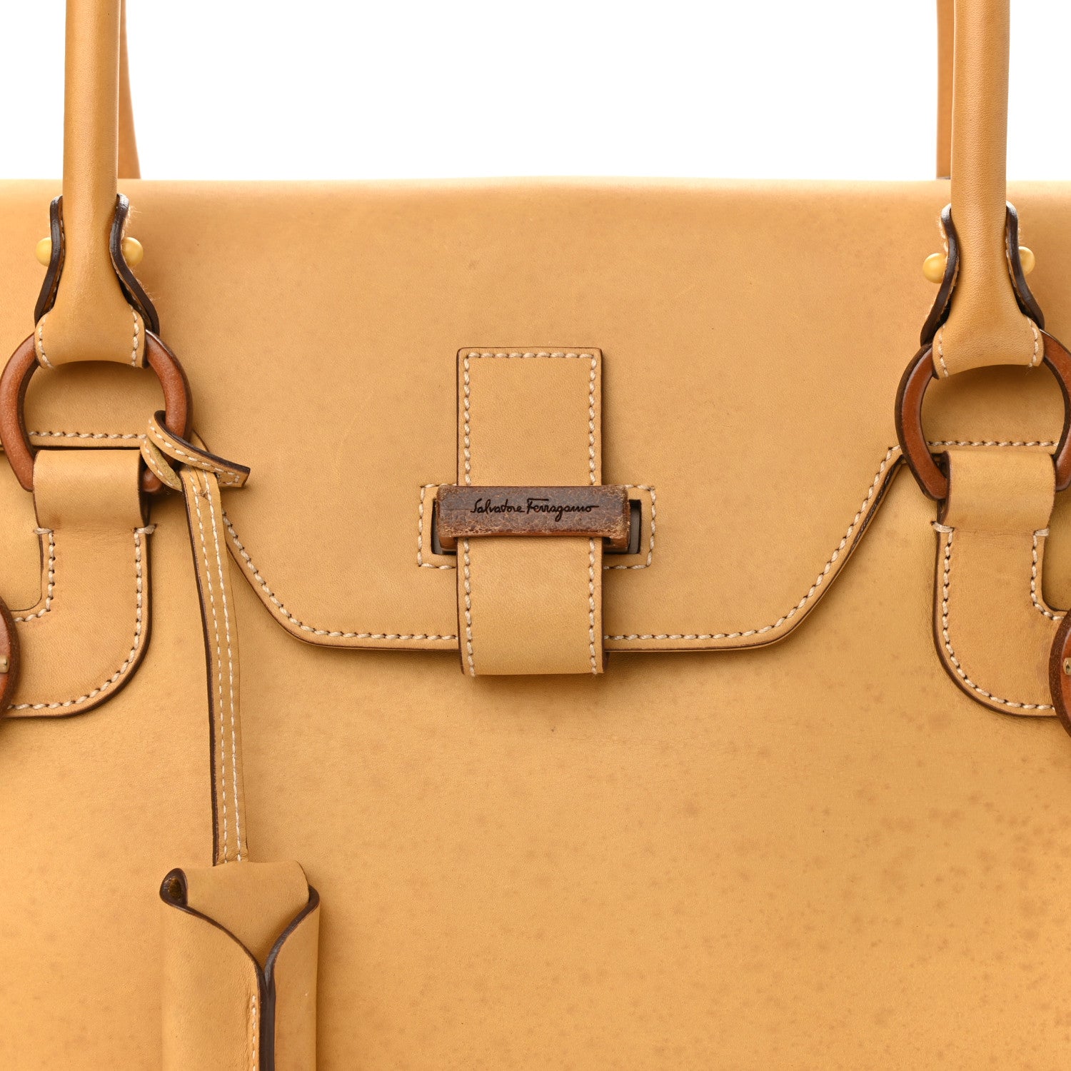 Salvatore Ferragamo Calfskin Double Handle Tote Tan 13 of 14