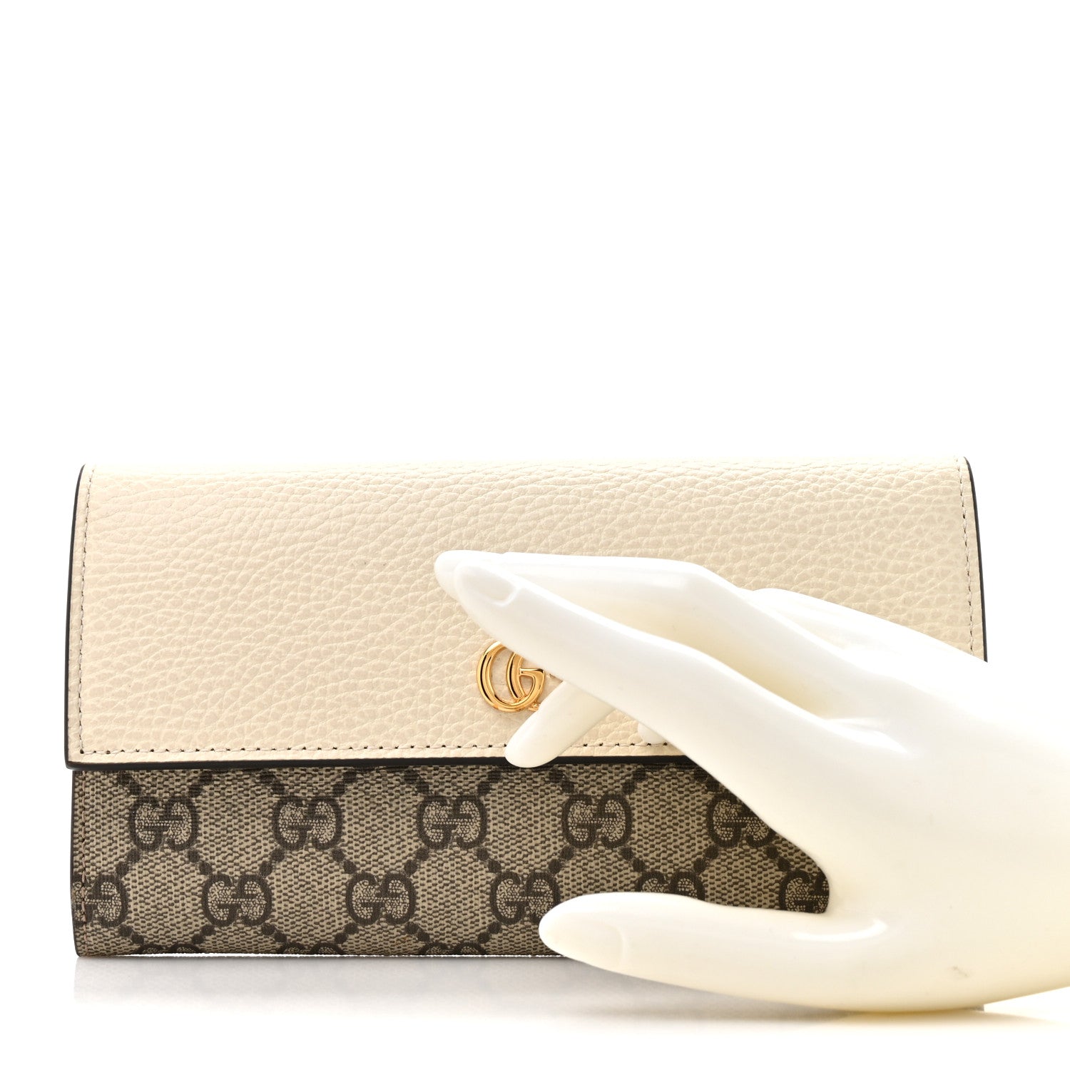 Gucci Dollar Calfskin GG Supreme Monogram GG Marmont Continental Wallet Mystic White Beige Ebony 2 of 9