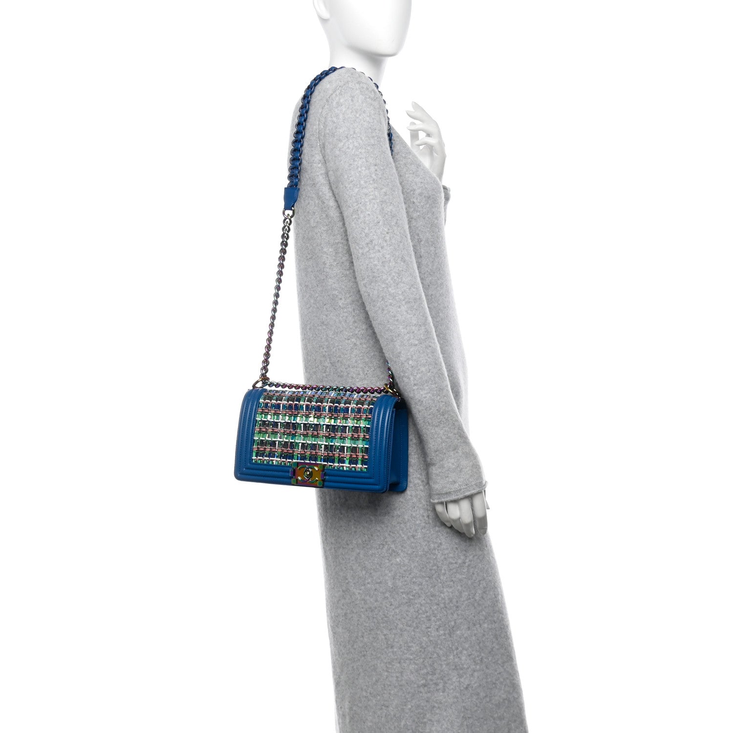 Chanel PVC Thread Woven Medium Boy Flap Dark Blue 2 of 12