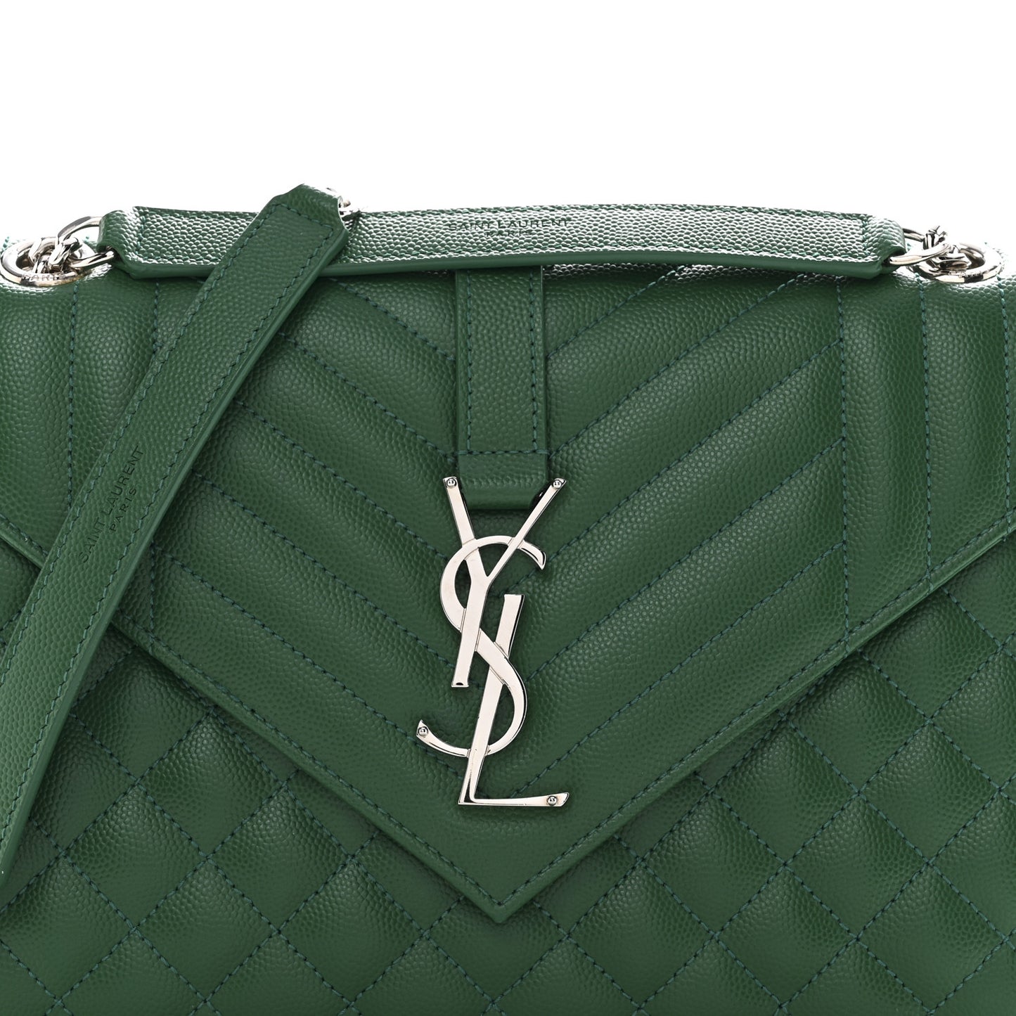 Grain De Poudre Textured Mixed Matelasse Triquilt Medium Monogram Satchel Green