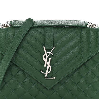 Saint Laurent Grain De Poudre Textured Mixed Matelasse Triquilt Medium Monogram Satchel Green 7 of 10